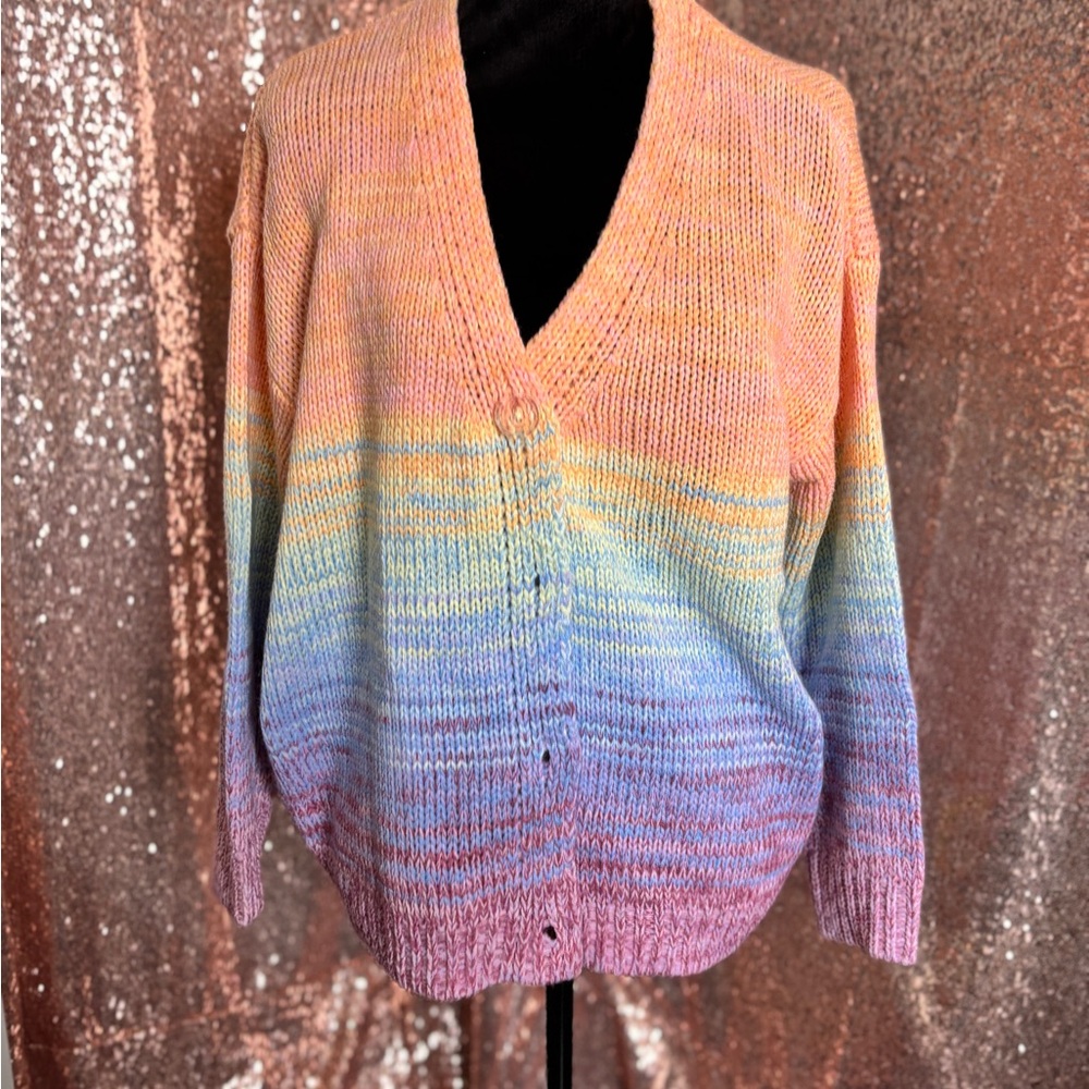 Pink and Orange Ombre Knit Cardigan Sweater